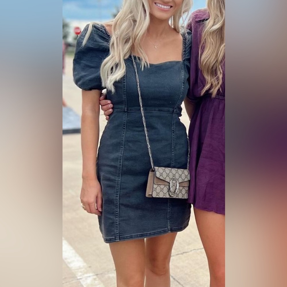 H&M Black Puff Sleeve Denim Dress